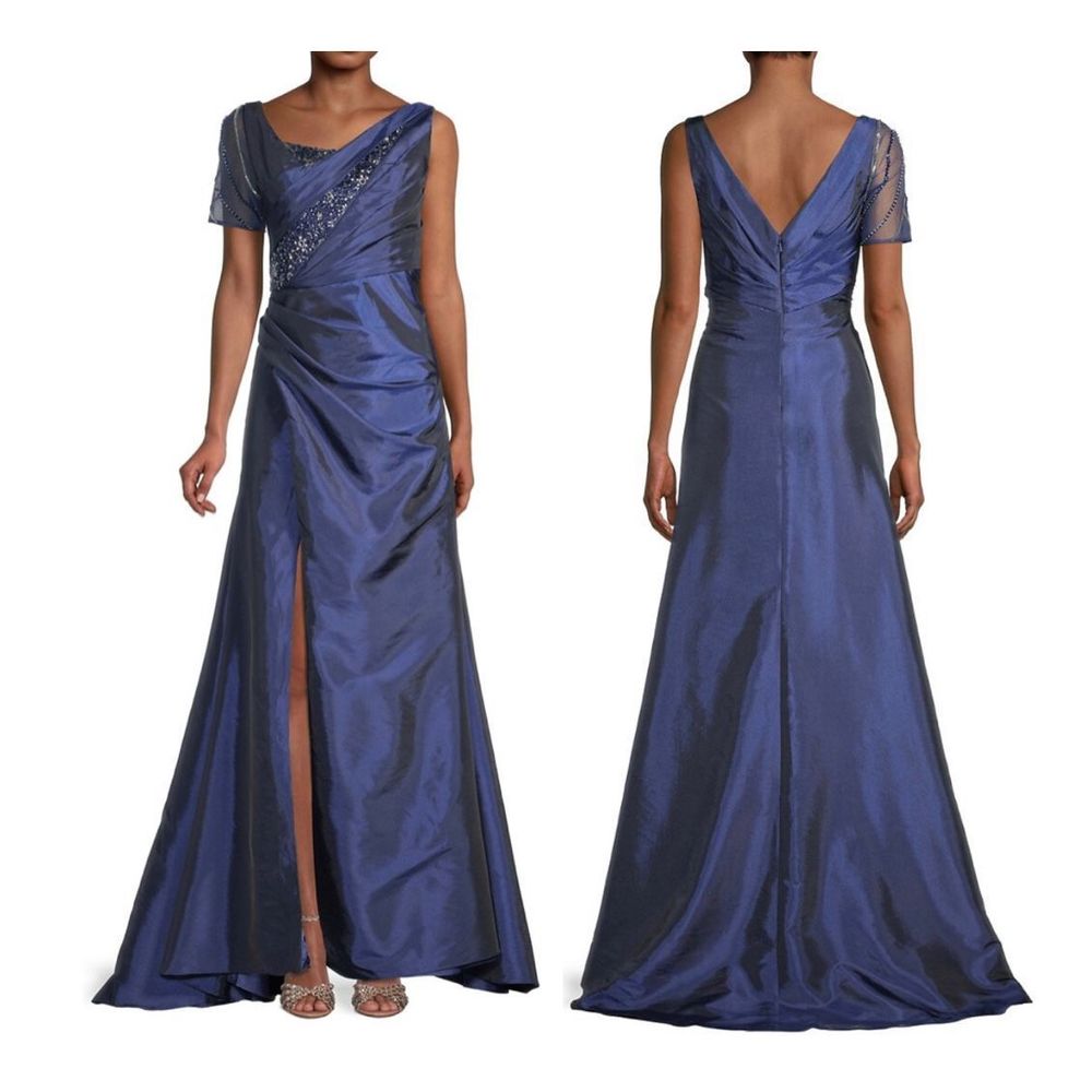 Basix Embellished Draped Taffeta Gown US 12 $650